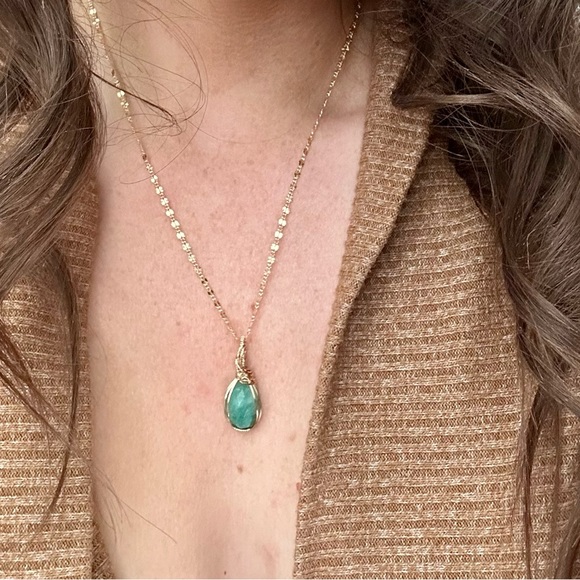 14k Gold Filled Natural Rose Cut Emerald Necklace Pendant - Picture 5 of 13